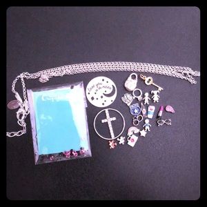 Origami Owl charms, 2 plates and a new necklace